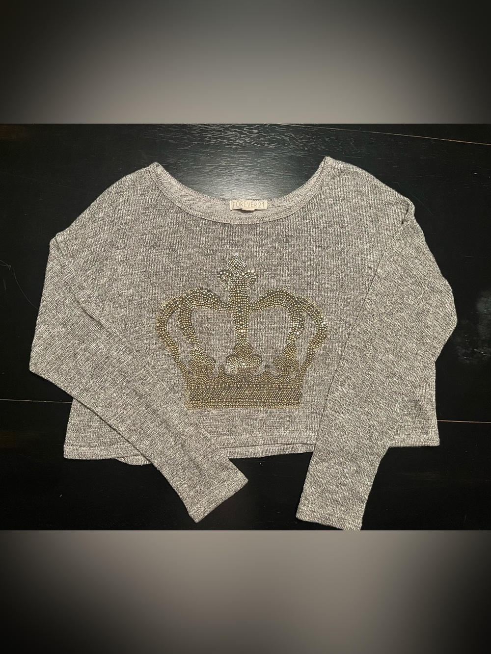 Forever 21 Gray Cropped Forever 21 Gray Cropped Sweater with Crown Embellishment